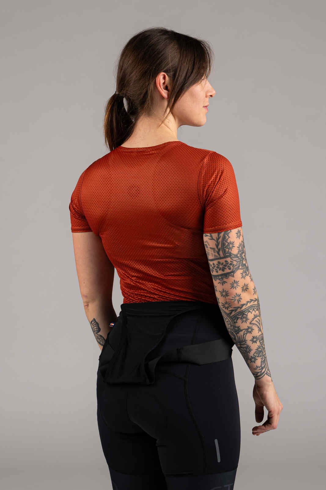 Women's Burnt Orange Mesh Cycling Base Layer - Back View