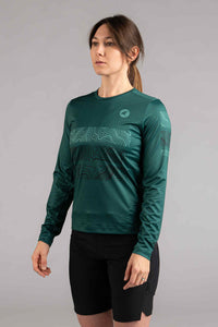 Women's Green Long Sleeve MTB Jersey - Front View