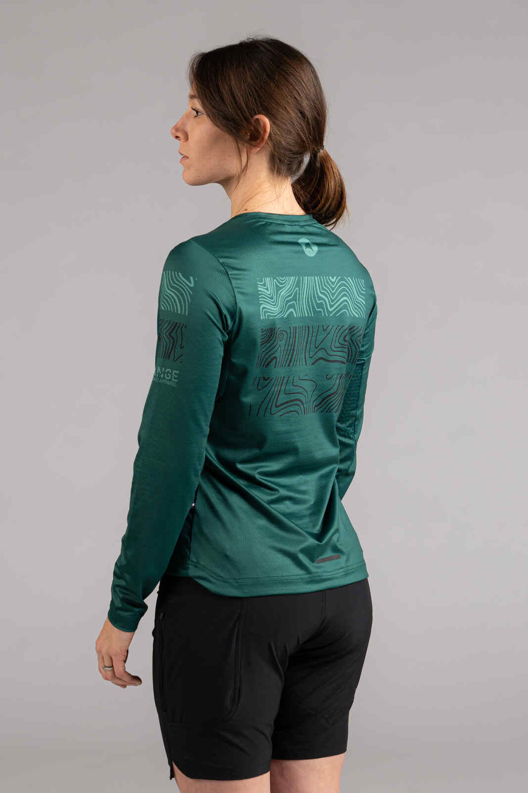 Women's Green Long Sleeve MTB Jersey - Back View