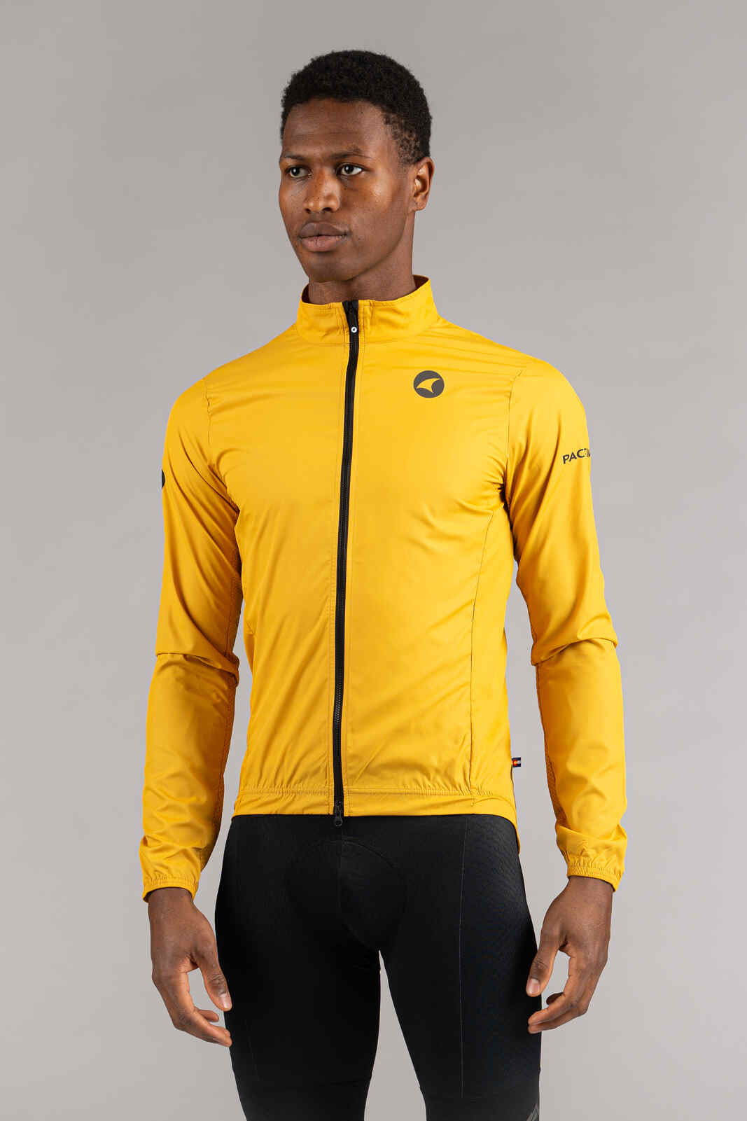 Men's Packable Golden Yellow Cycling Wind Jacket - Front View