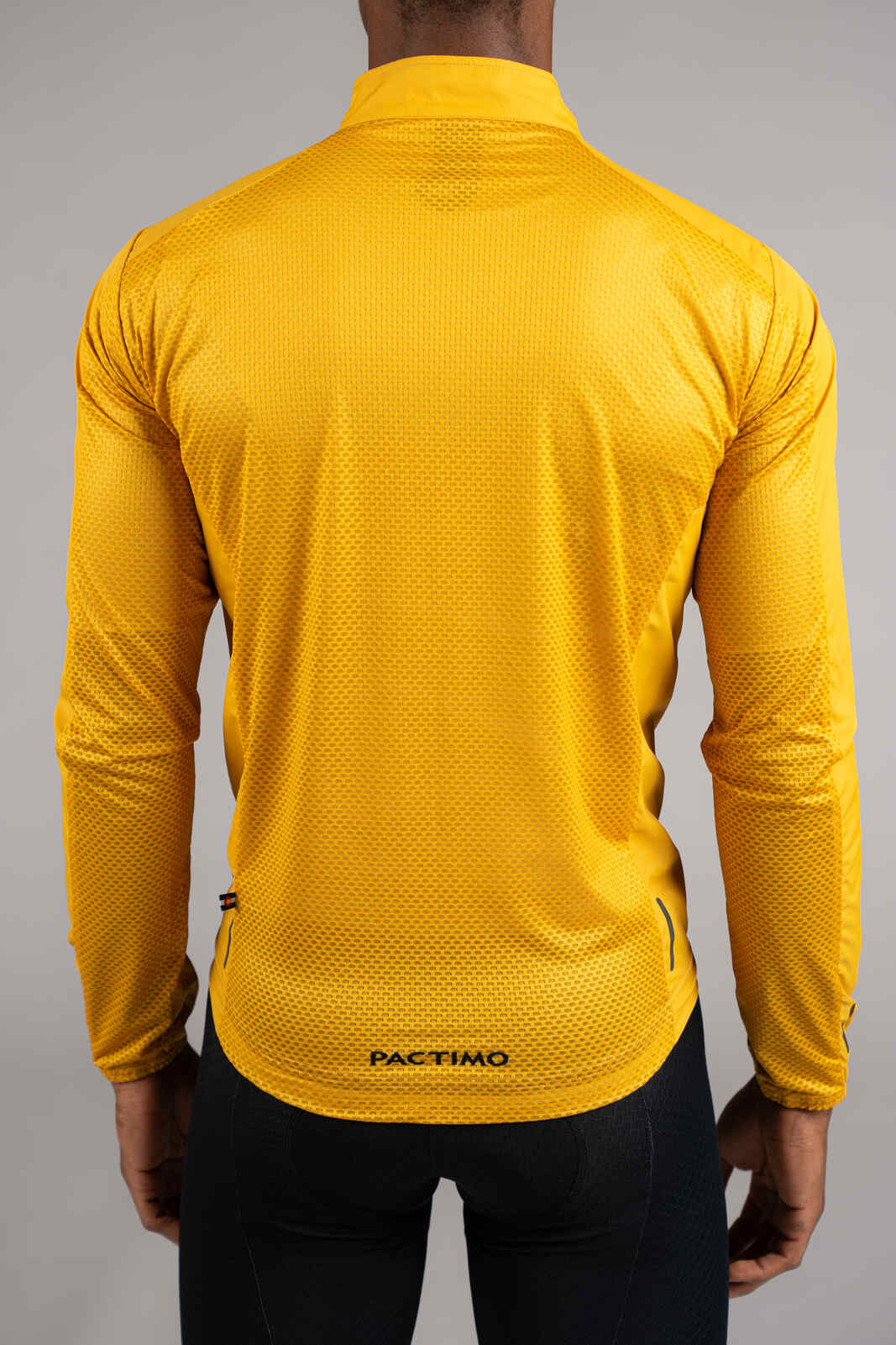 Men's Packable Golden Yellow Cycling Wind Jacket - Back Mesh Fabric Close-Up