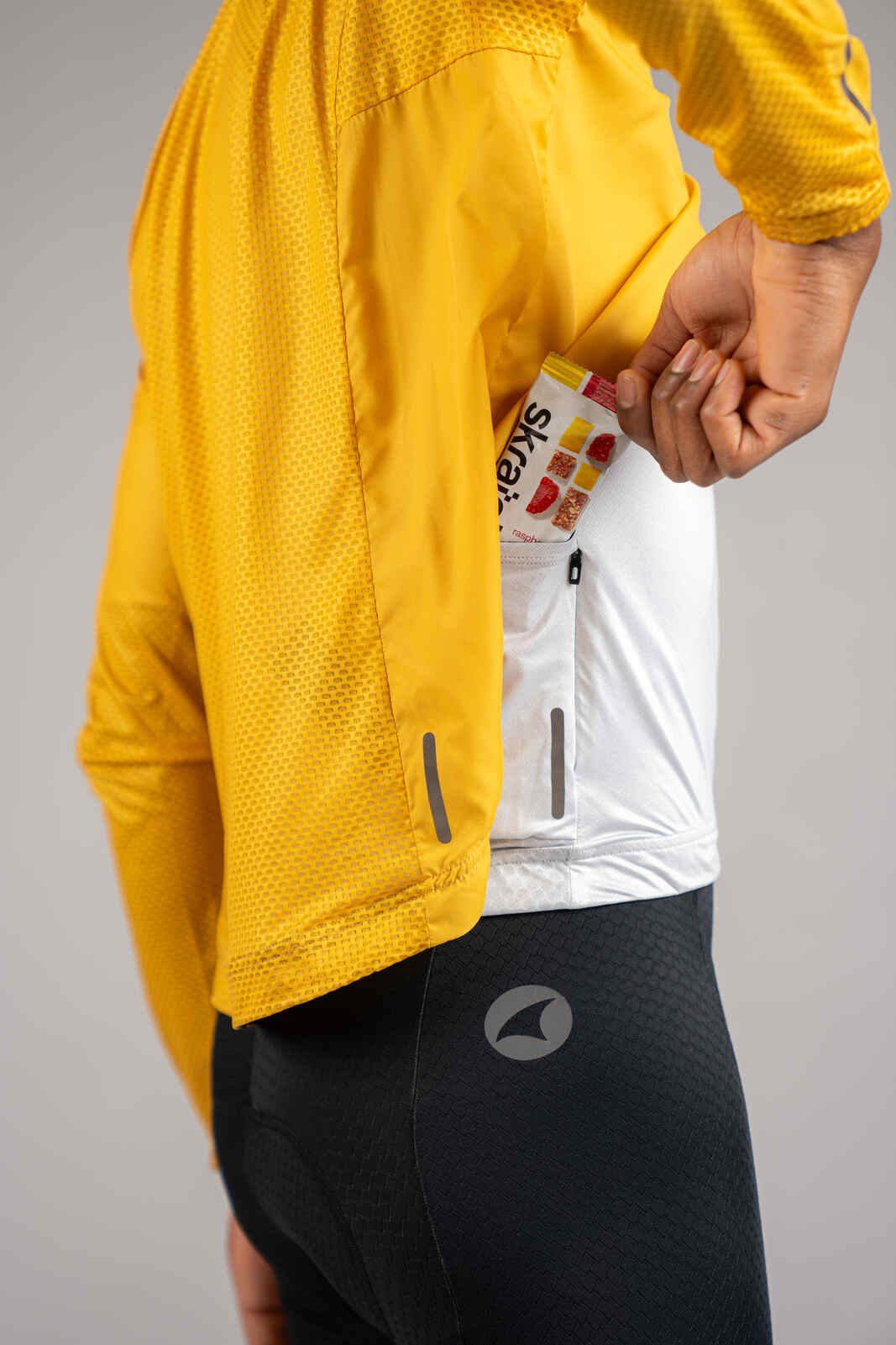 Men's Packable Golden Yellow Cycling Wind Jacket - Back Pocket Access