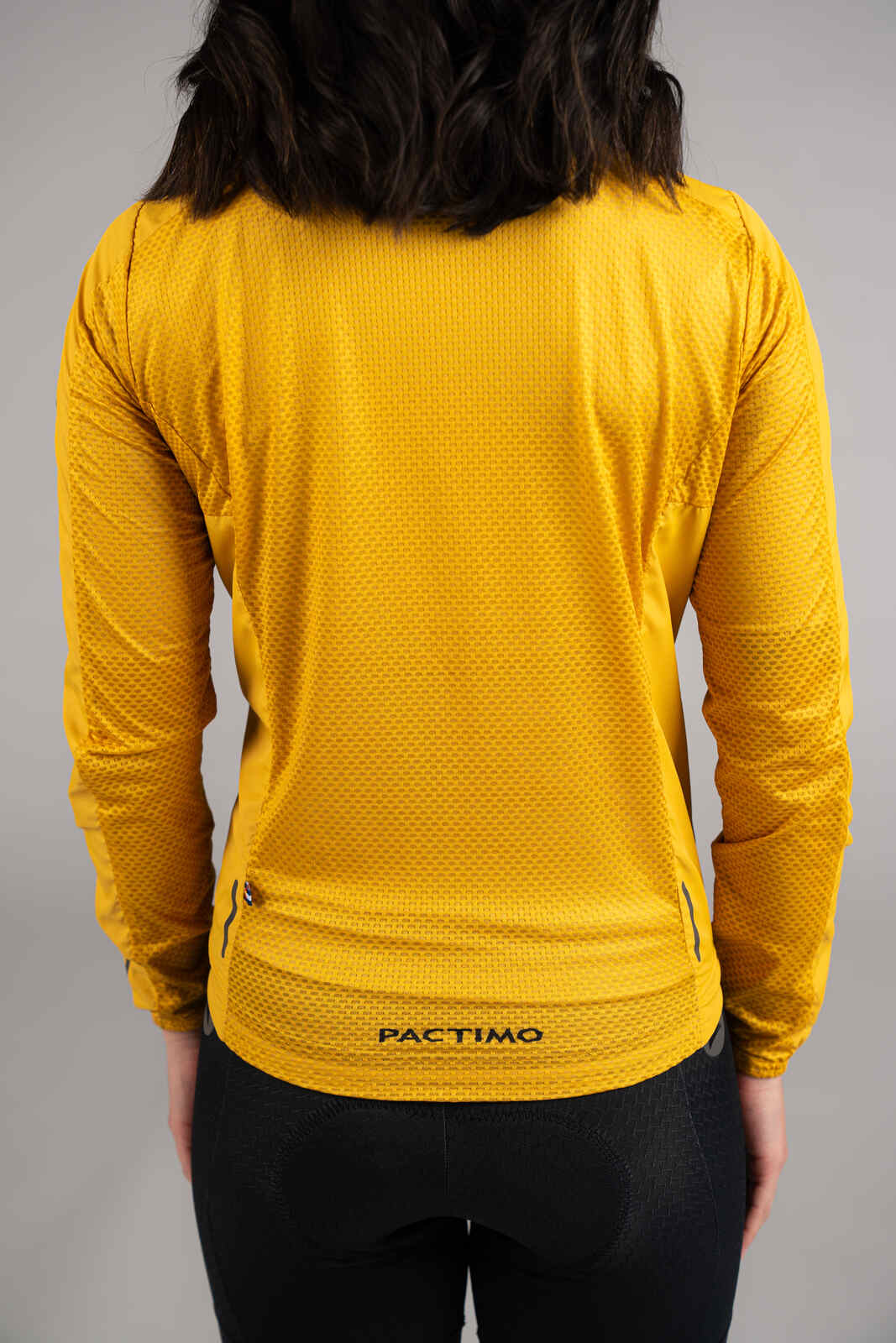 Women's Yellow Packable Cycling Wind Jacket - Back Mesh Fabric Close-Up