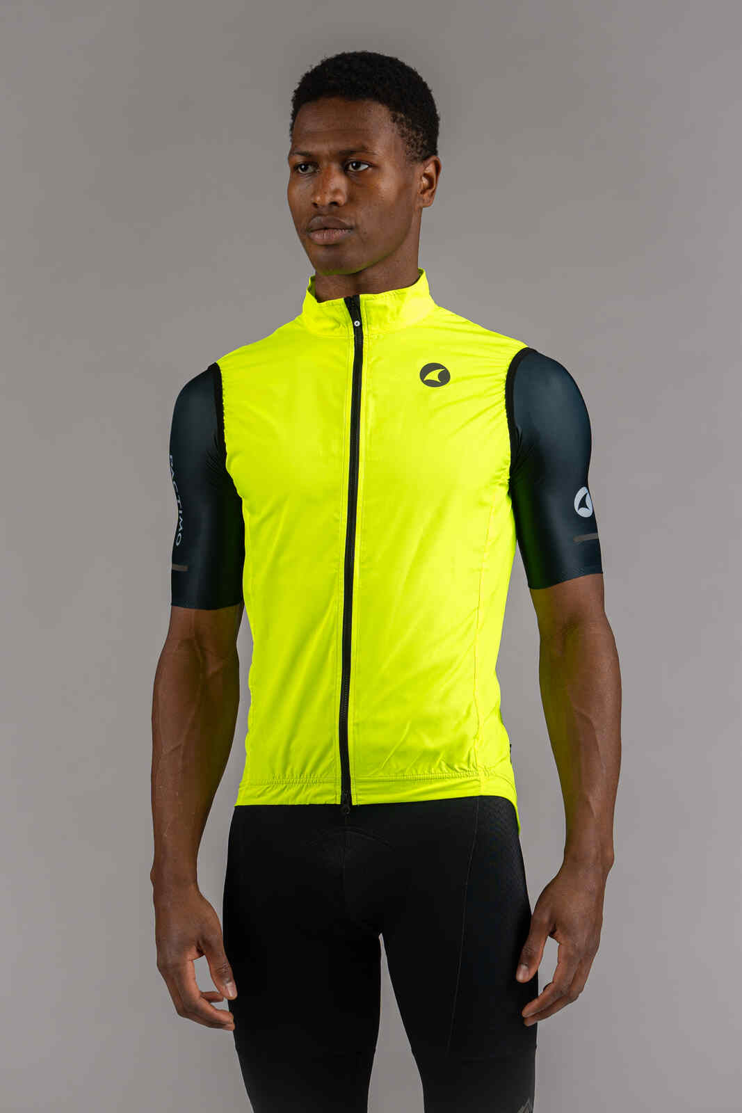 Men's High-Viz Yellow Packable Cycling Wind Vest - Front View