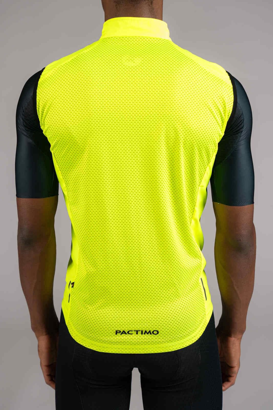 Men's High-Viz Yellow Packable Cycling Wind Vest - Back Mesh Fabric Close-Up