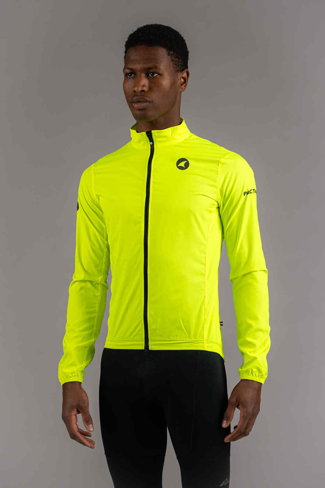 Men's Packable High-Viz Yellow Cycling Wind Jacket - Front View
