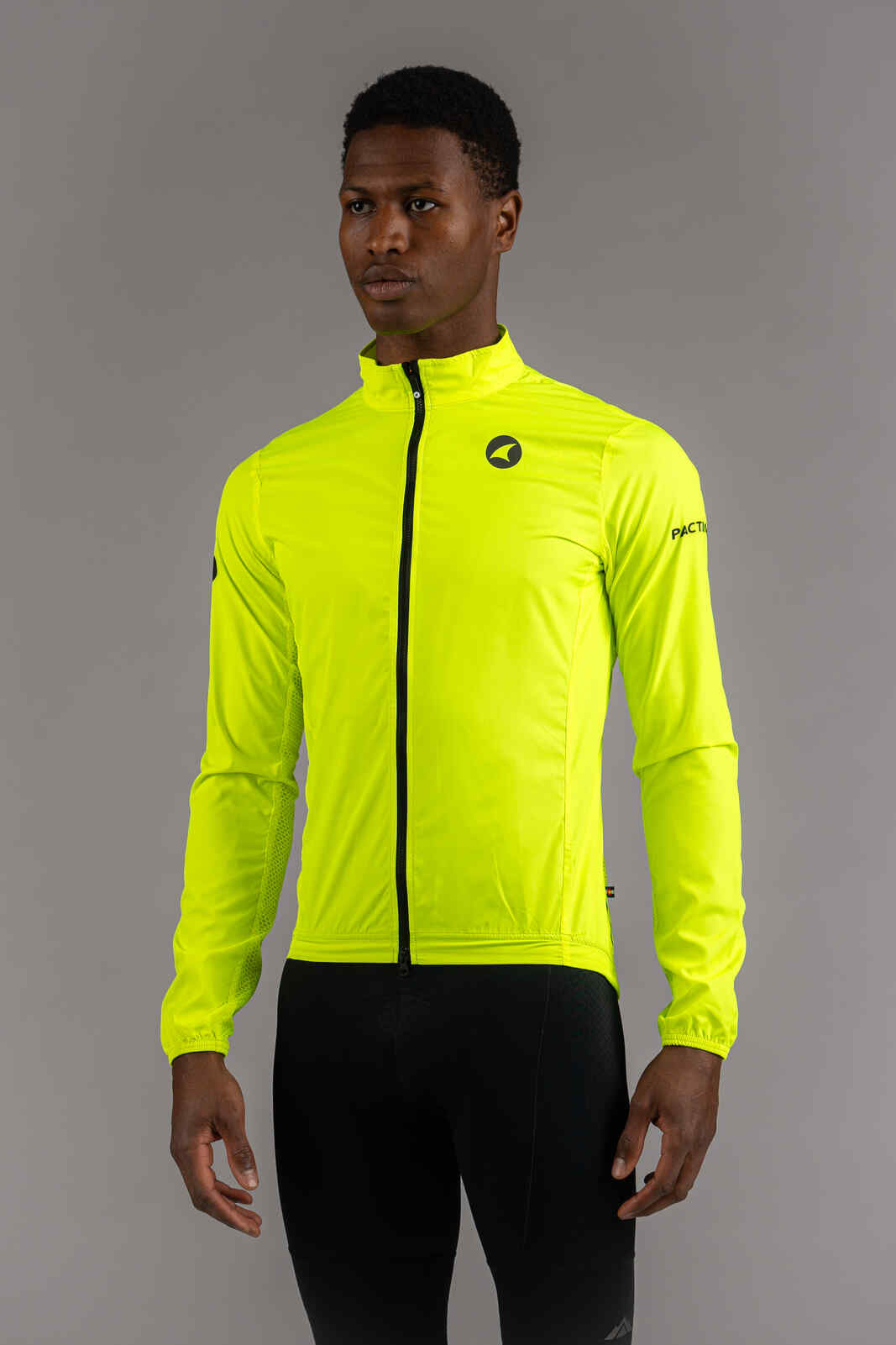 Men's Packable High-Viz Yellow Cycling Wind Jacket - Front View