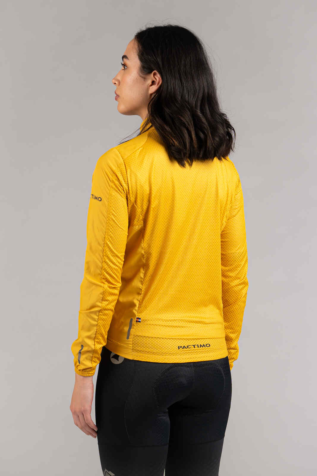 Women's Yellow Packable Cycling Wind Jacket - Back View