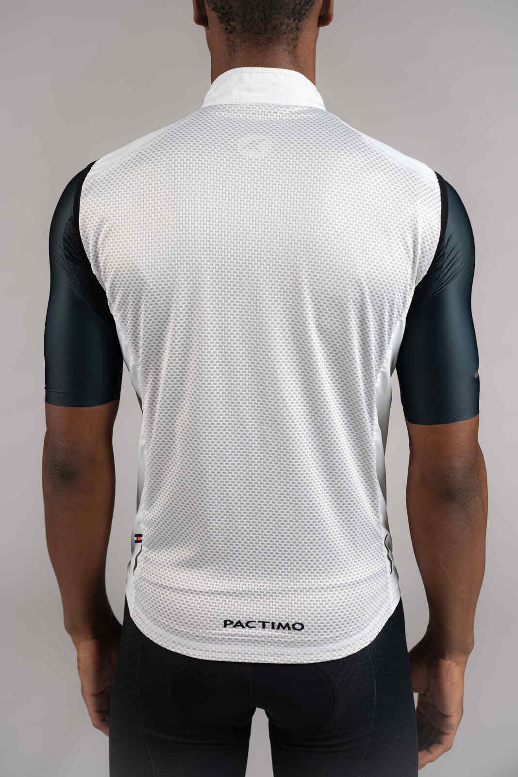 Men's White Packable Cycling Wind Vest - Back Mesh Fabric Close-Up