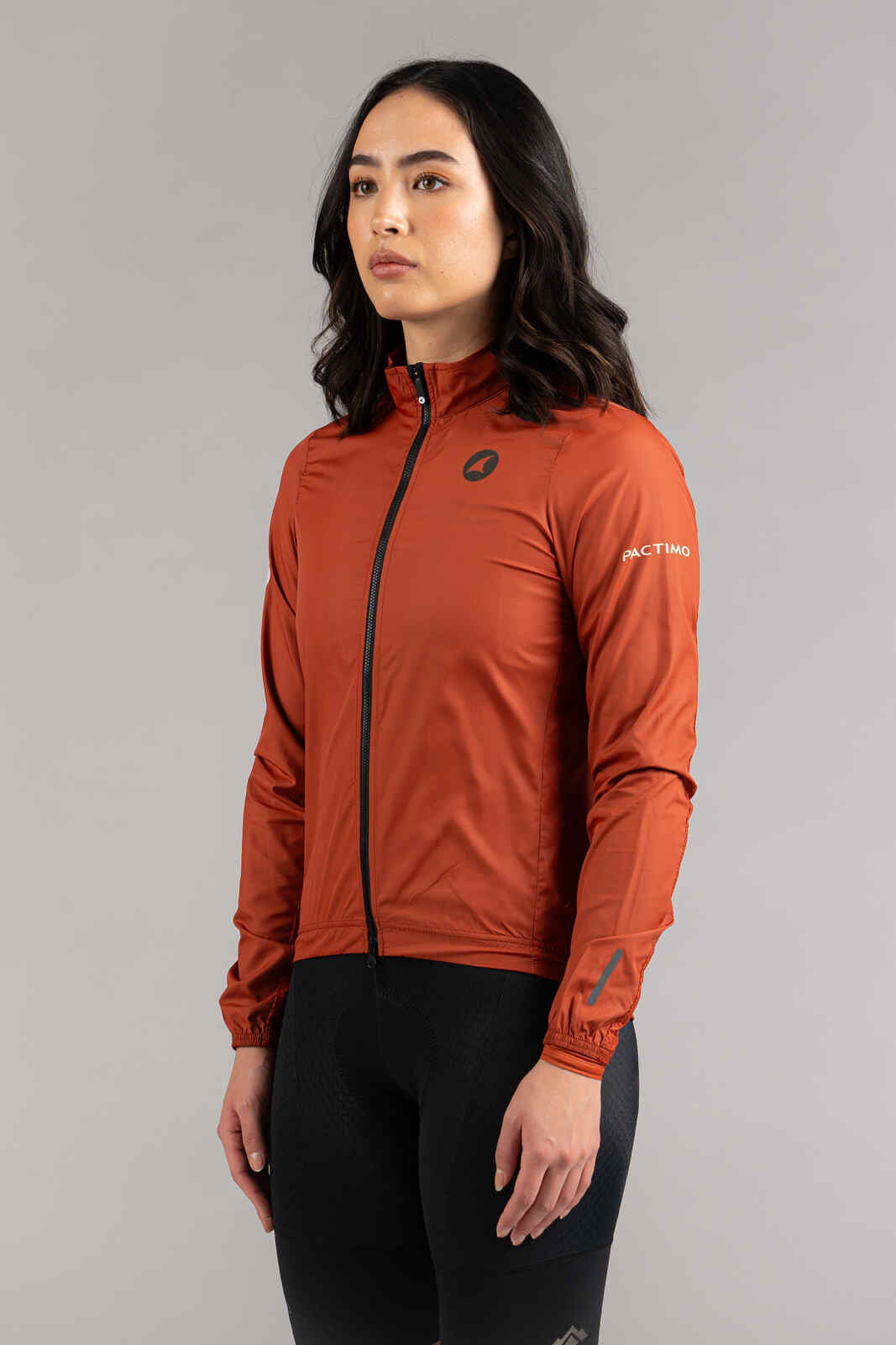 Women's Burnt Orange Packable Cycling Wind Jacket - Front View