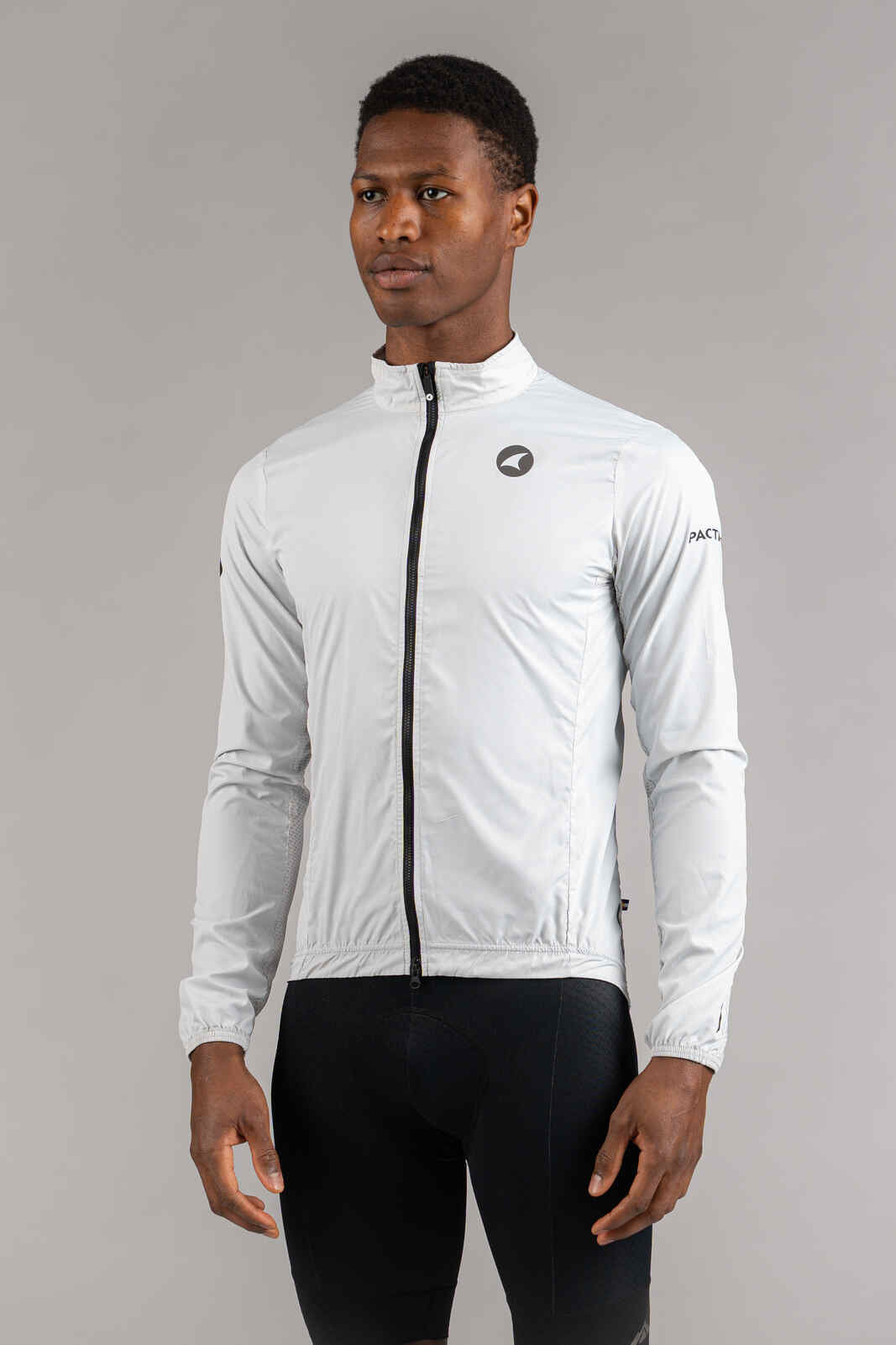 Men's Packable White Cycling Wind Jacket - Front View