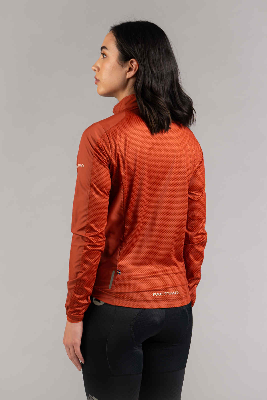 Women's Burnt Orange Packable Cycling Wind Jacket - Back View