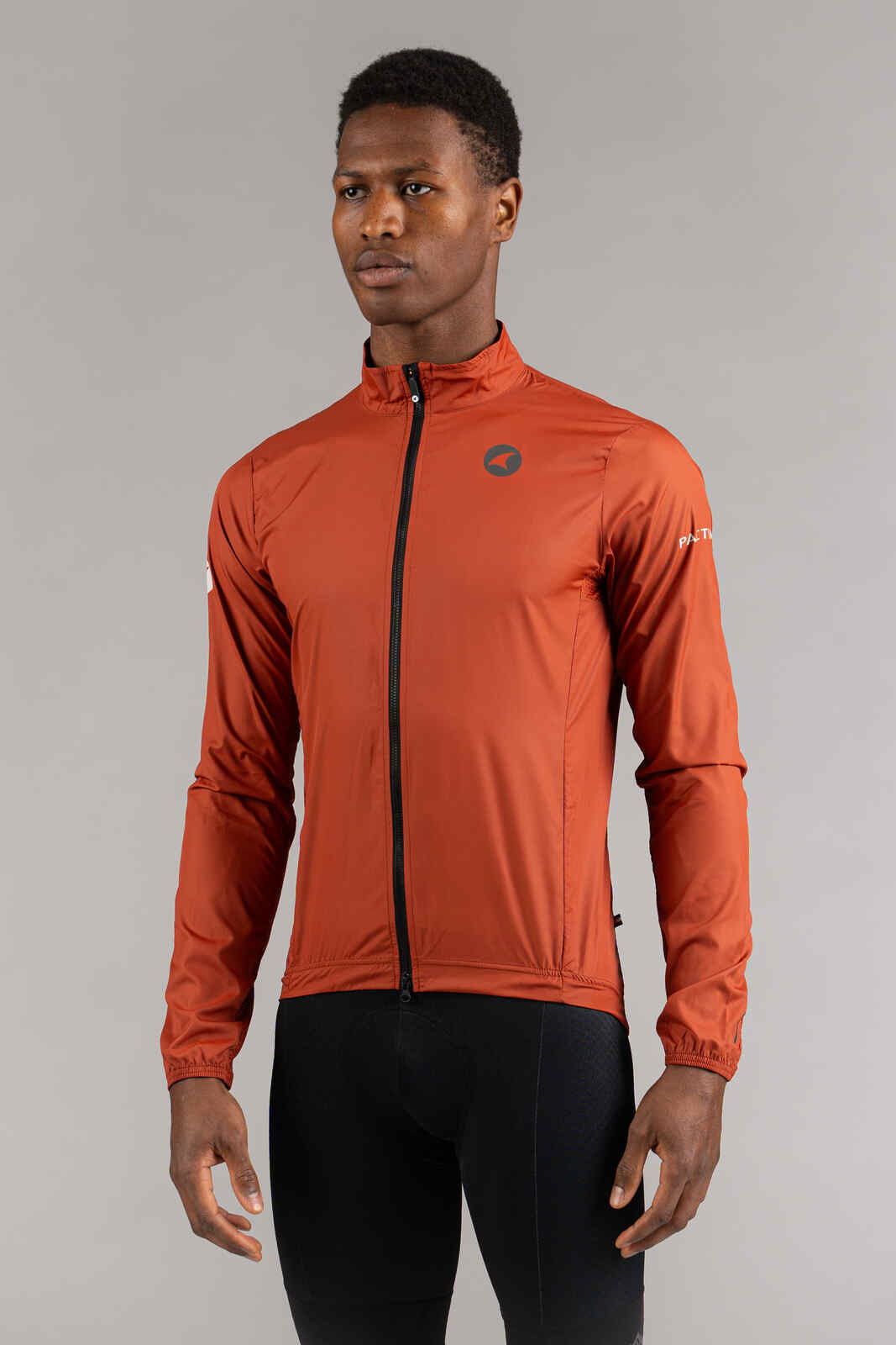 Men's Packable Burnt Orange Cycling Wind Jacket - Front View