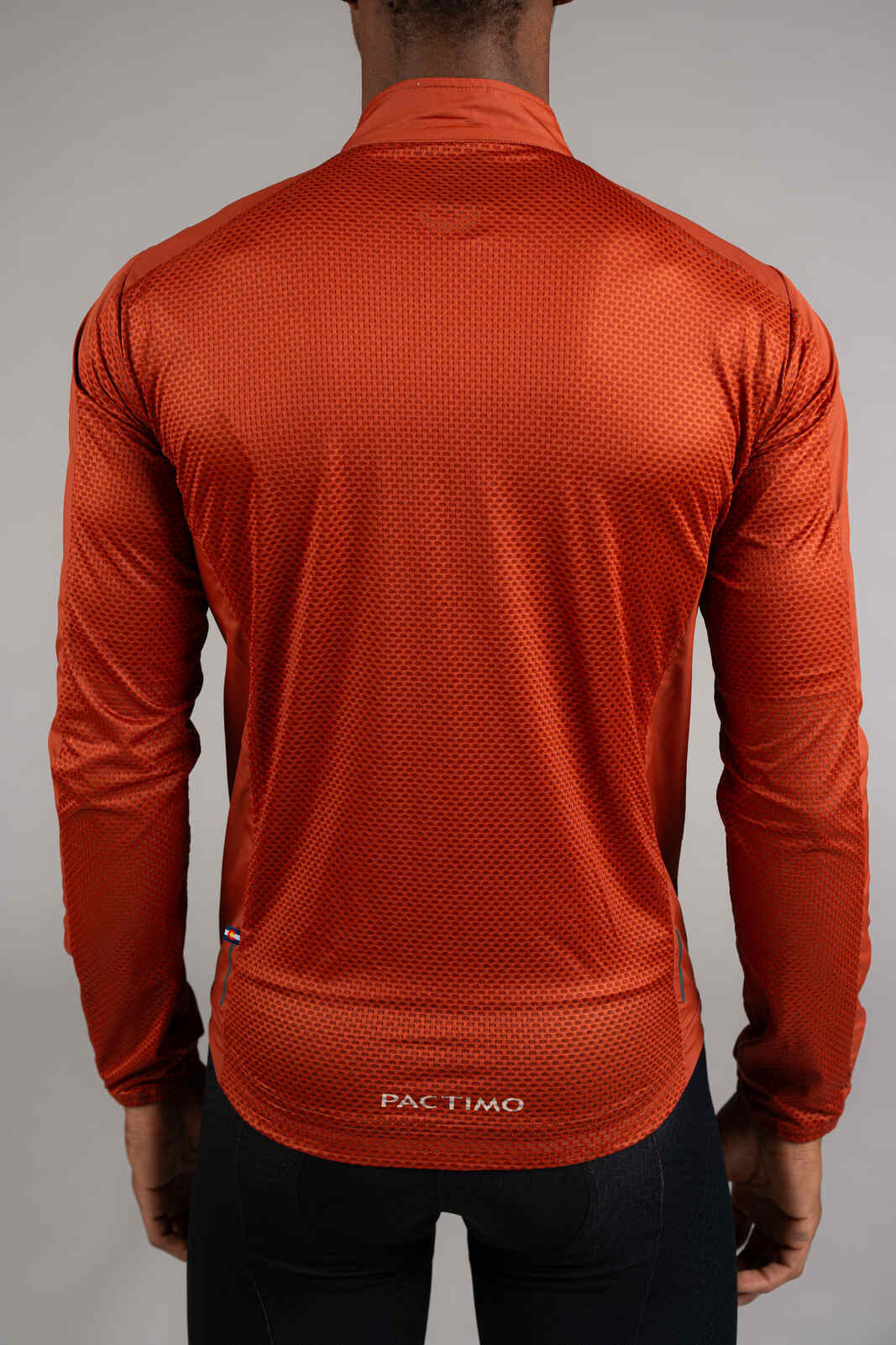 Men's Packable Burnt Orange Cycling Wind Jacket - Back Mesh Fabric Close-Up