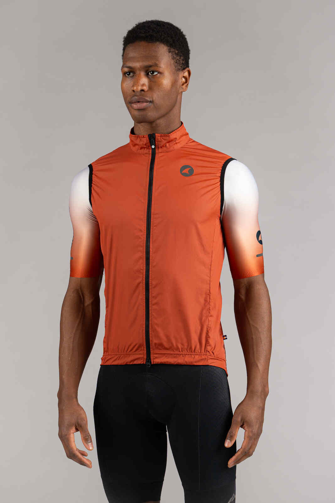 Men's Burnt Orange Packable Cycling Wind Vest - Front View