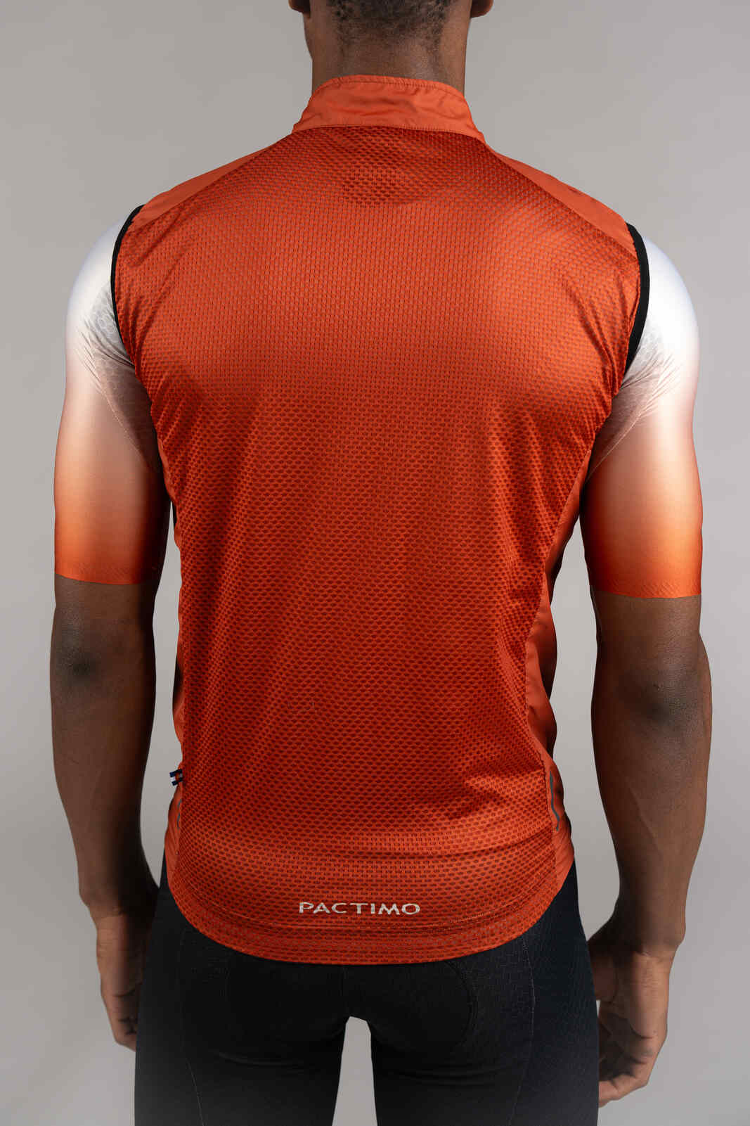 Men's Burnt Orange Packable Cycling Wind Vest - Back Mesh Fabric Close-Up