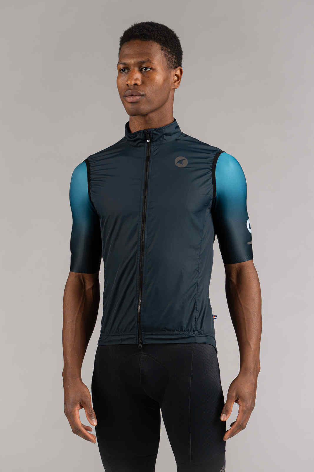 Men's Navy Blue Packable Cycling Wind Vest - Front View