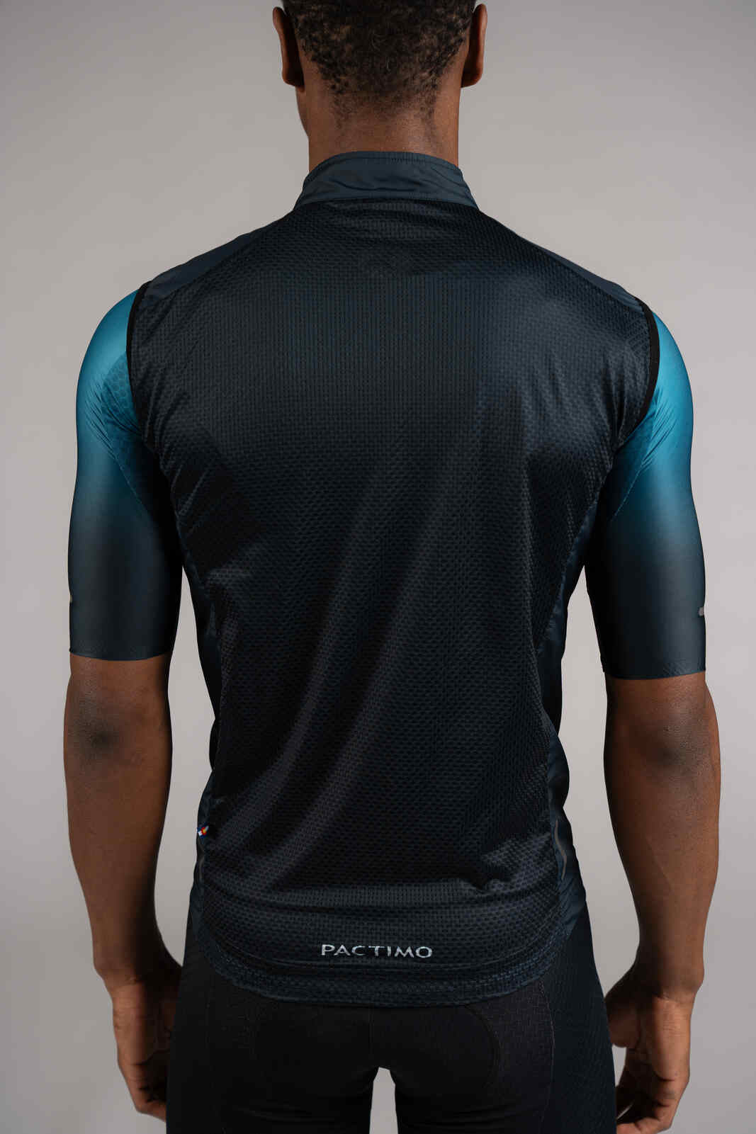 Men's Navy Blue Packable Cycling Wind Vest - Back Mesh Fabric Close-Up