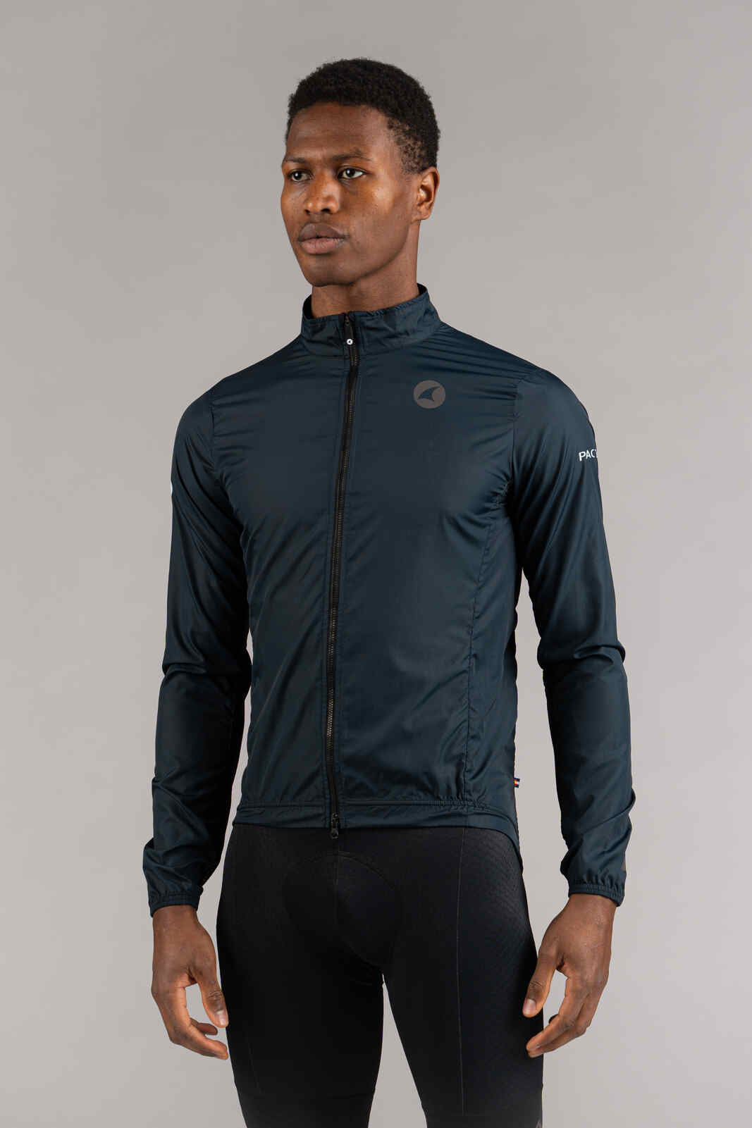 Men's Packable Navy Blue Cycling Wind Jacket - Front View