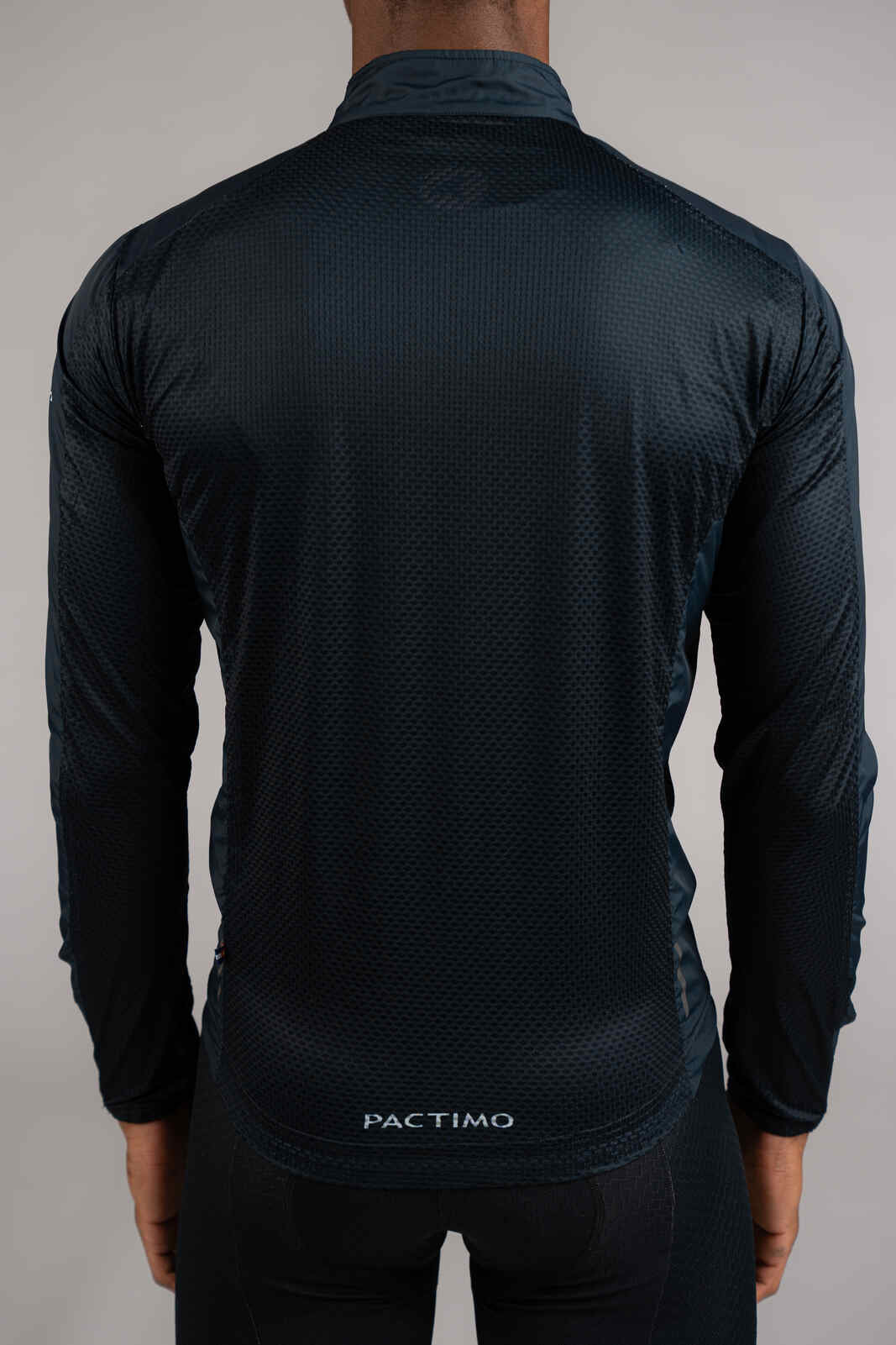 Men's Packable Navy Blue Cycling Wind Jacket - Back Mesh Fabric Close-Up