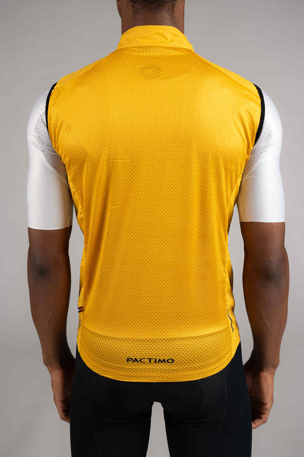 Men's Golden Yellow Packable Cycling Wind Vest - Back Mesh Fabric Close-Up