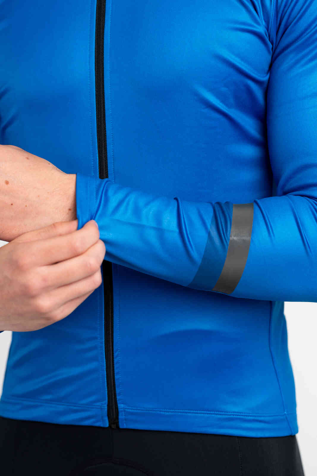 Men's Blue Thermal Cycling Jersey - Reflective Sleeve Detail
