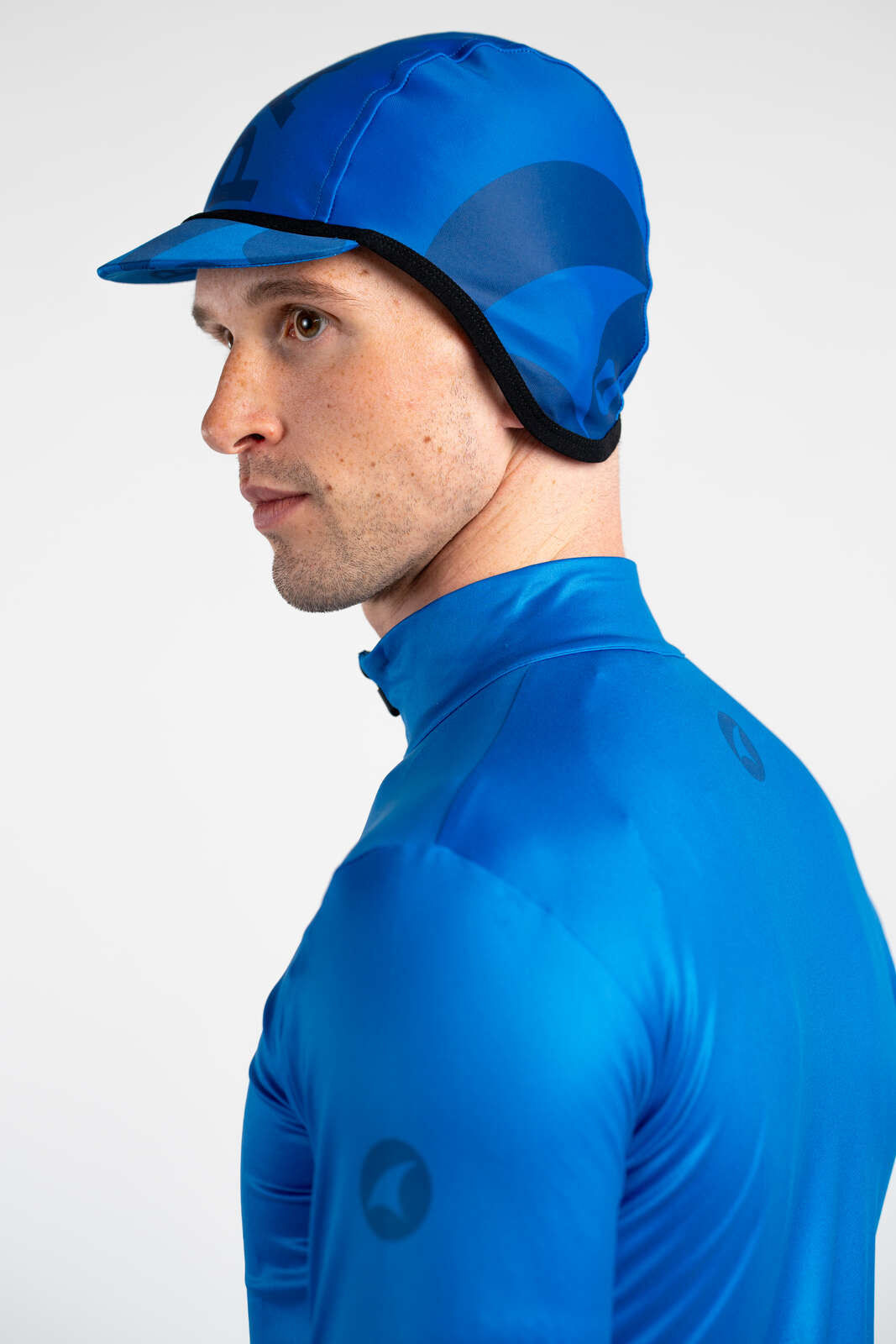 Blue Winter Cycling Cap - Alpine Thermal Side View
