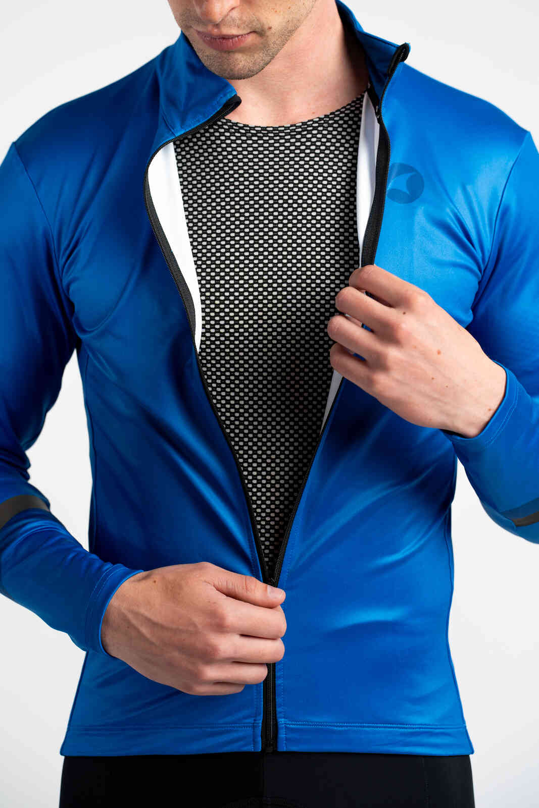 Men's Blue Thermal Cycling Jersey - Zipper Detail
