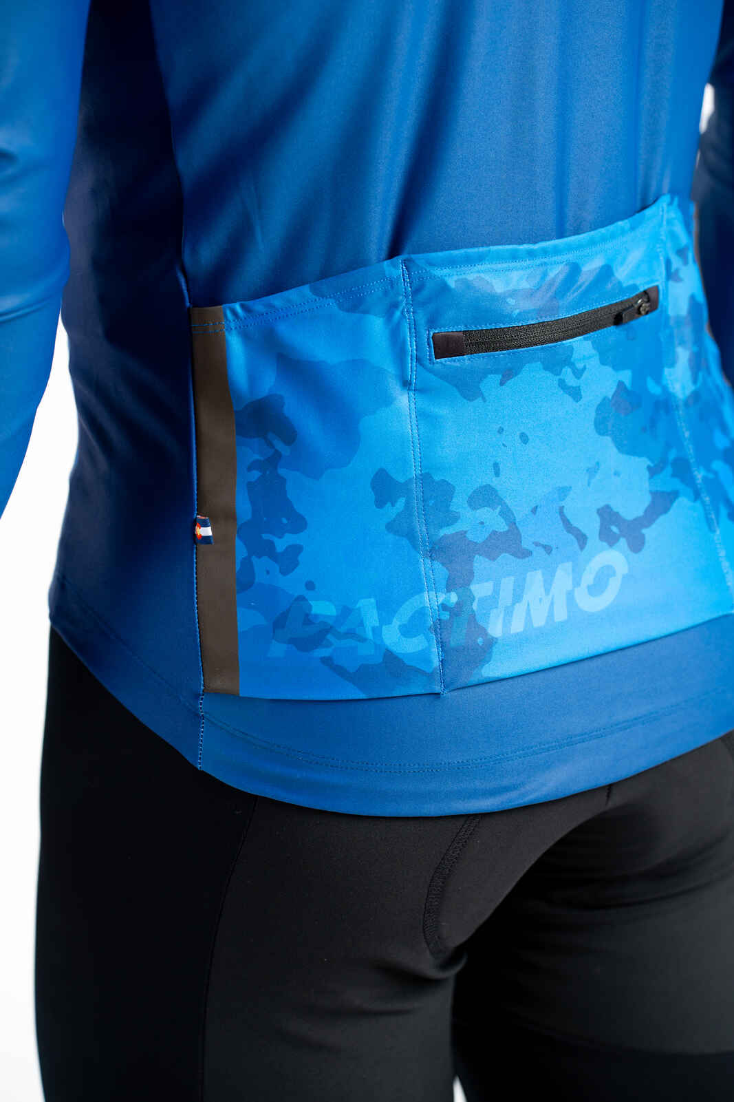 Men's Blue Camo Thermal Long Sleeve Cycling Jersey - Back Pockets