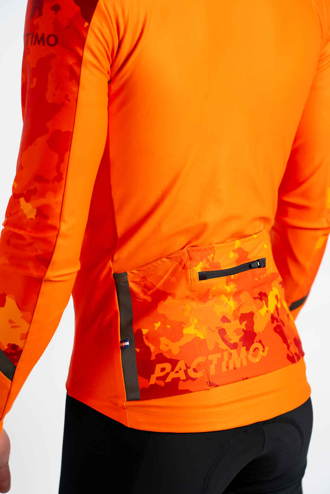 Men's Flame Red Camo Thermal Long Sleeve Cycling Jersey - Back Pockets