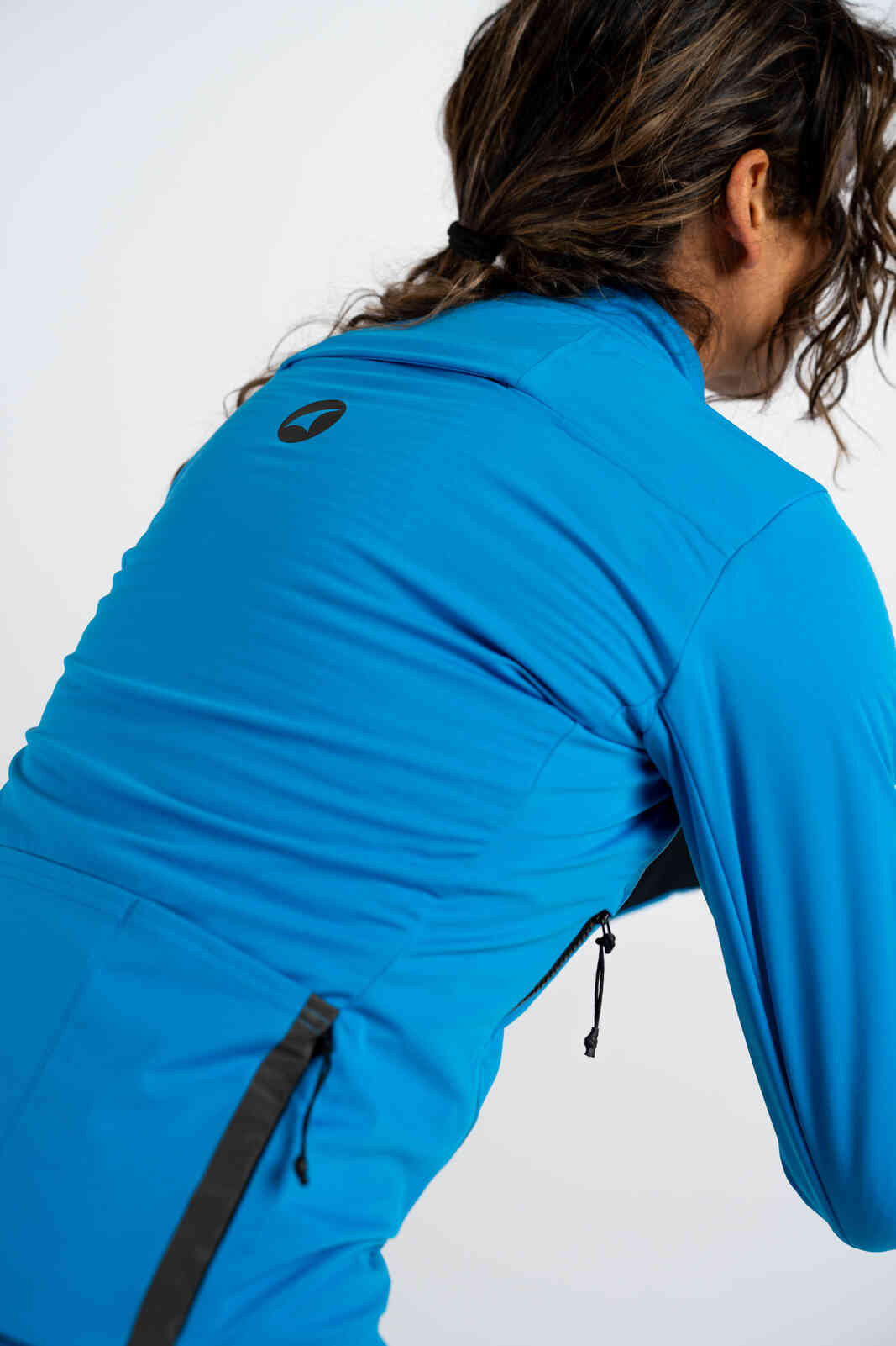 Women's Blue Winter Cycling Jacket - Back Rider Position