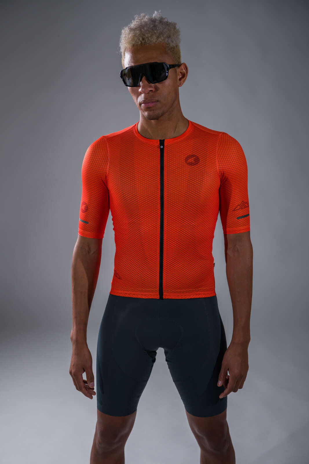 Men's Red Orange Aero Mesh Cycling Jersey - Sunglasses