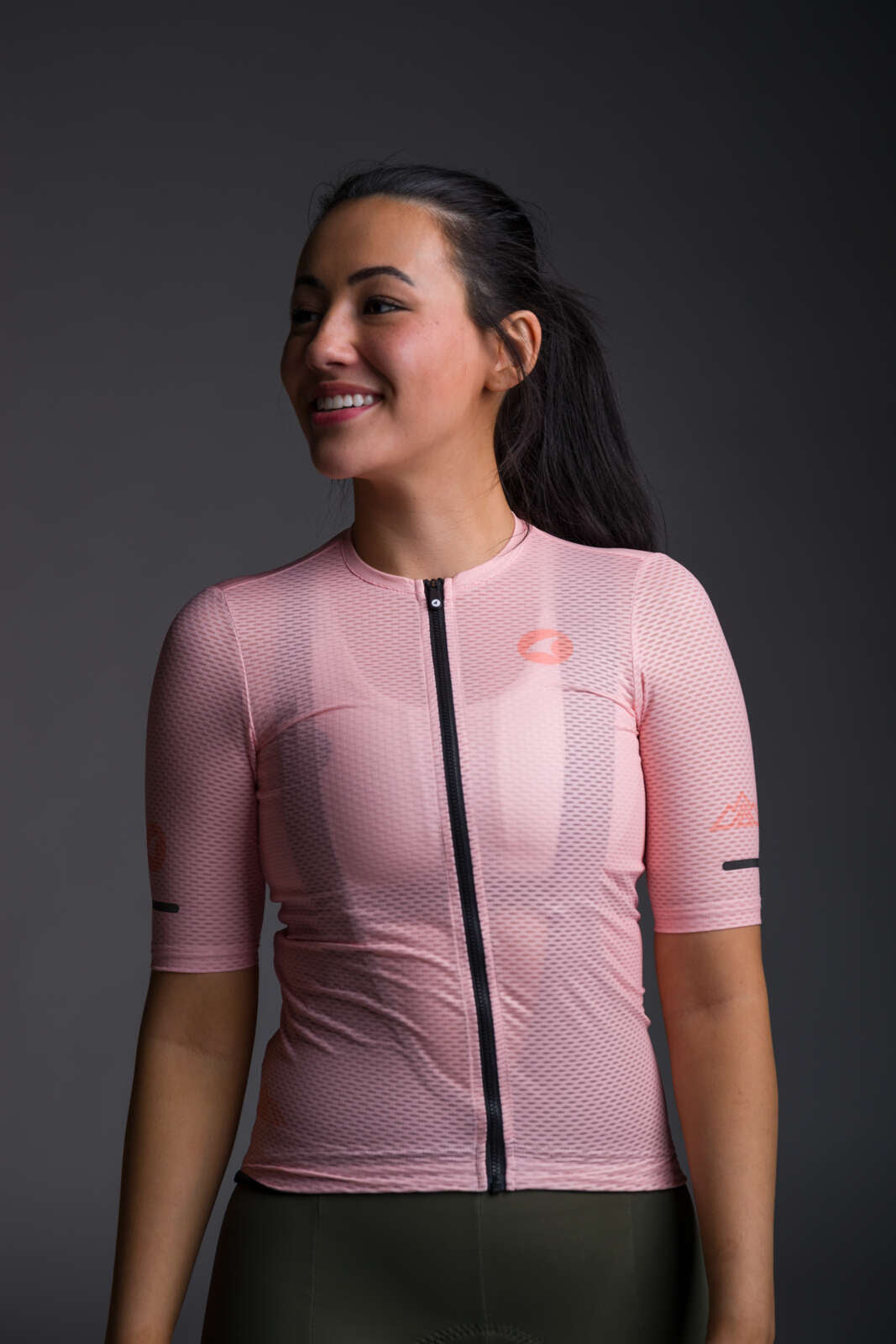 Women's Light Pink Aero Mesh Cycling Jersey  - With Olive Bibs