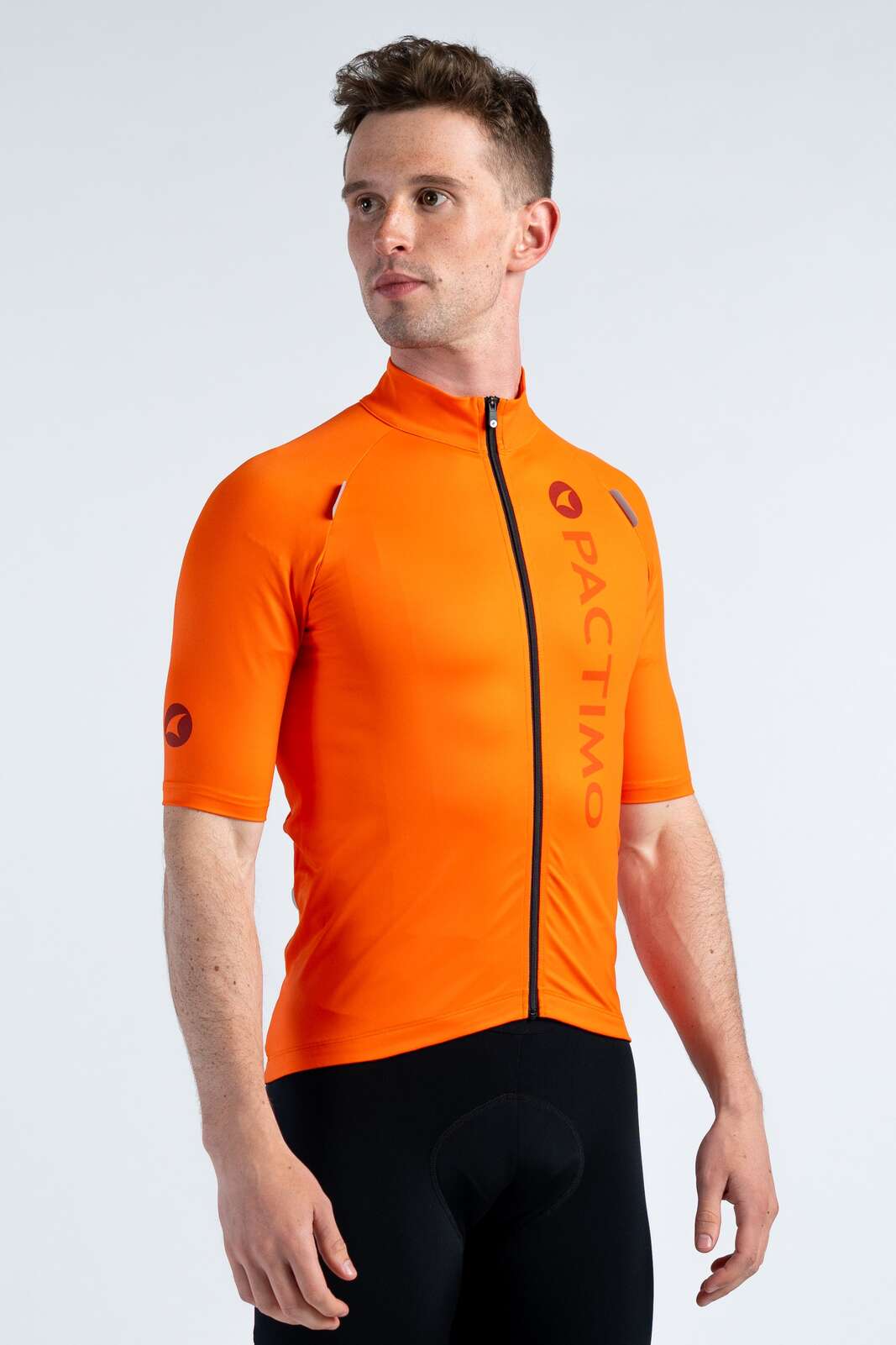 Men's Red/Orange Water Resistant Cycling Jersey - Front View