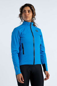 Women's Blue Winter Cycling Jacket - Front View 
