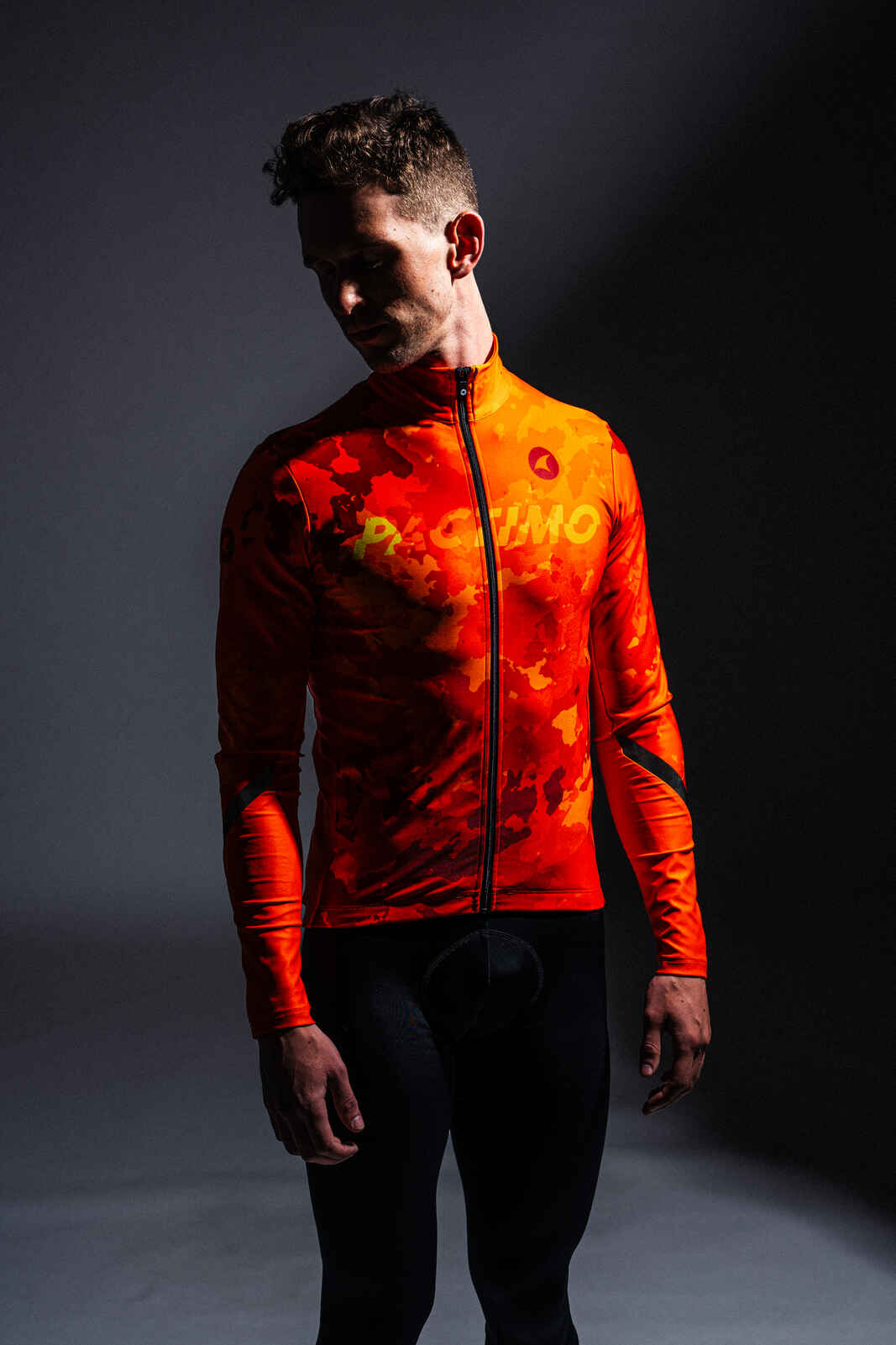 Men's Thermal Long Sleeve Cycling Jersey - Flame Red Camo