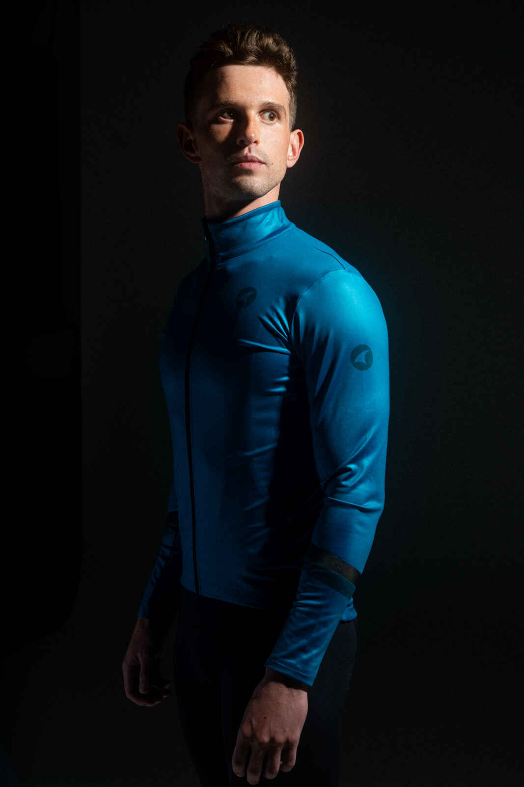 Men's Teal Thermal Cycling Jersey -  Creative Front View