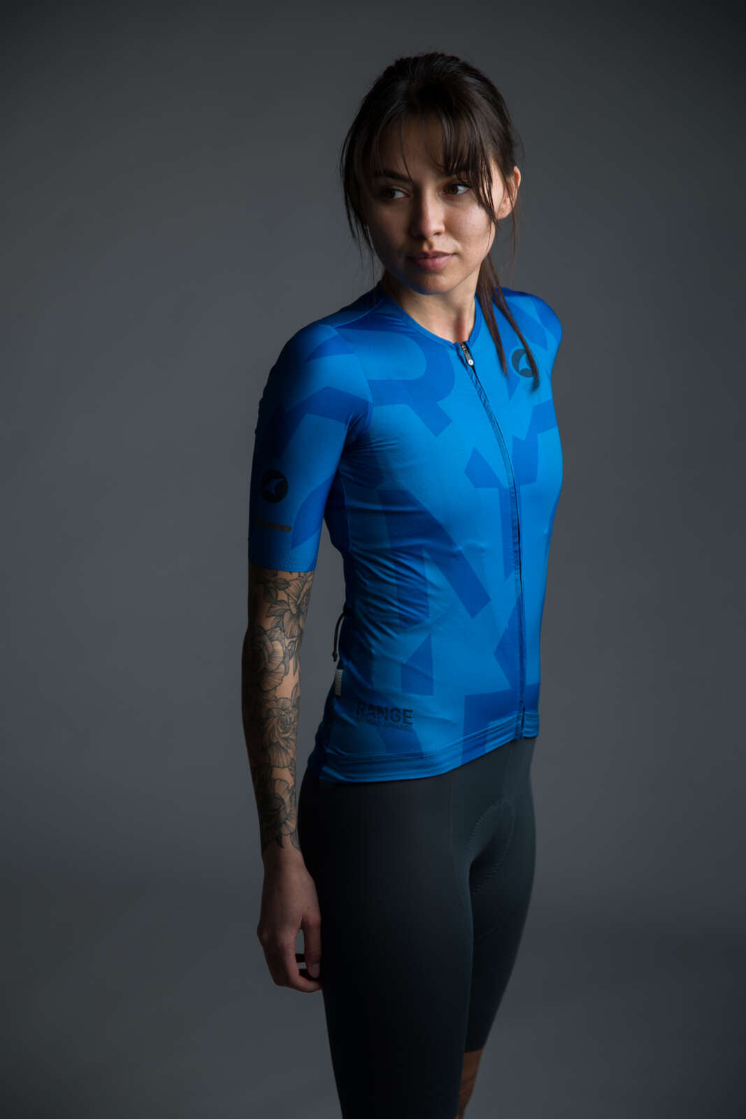 Women's Blue Aero 5 Pocket Cycling Jersey - Range Side View