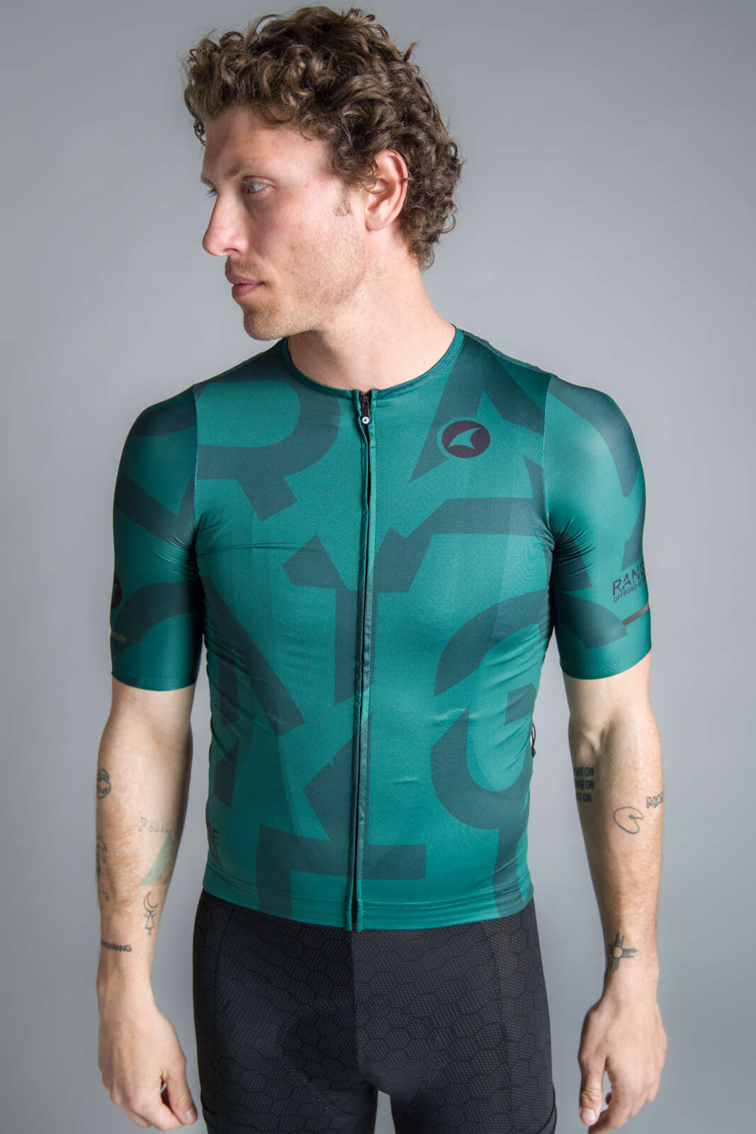 Men's Forest Green 5 Pocket Cycling Jersey - Front View