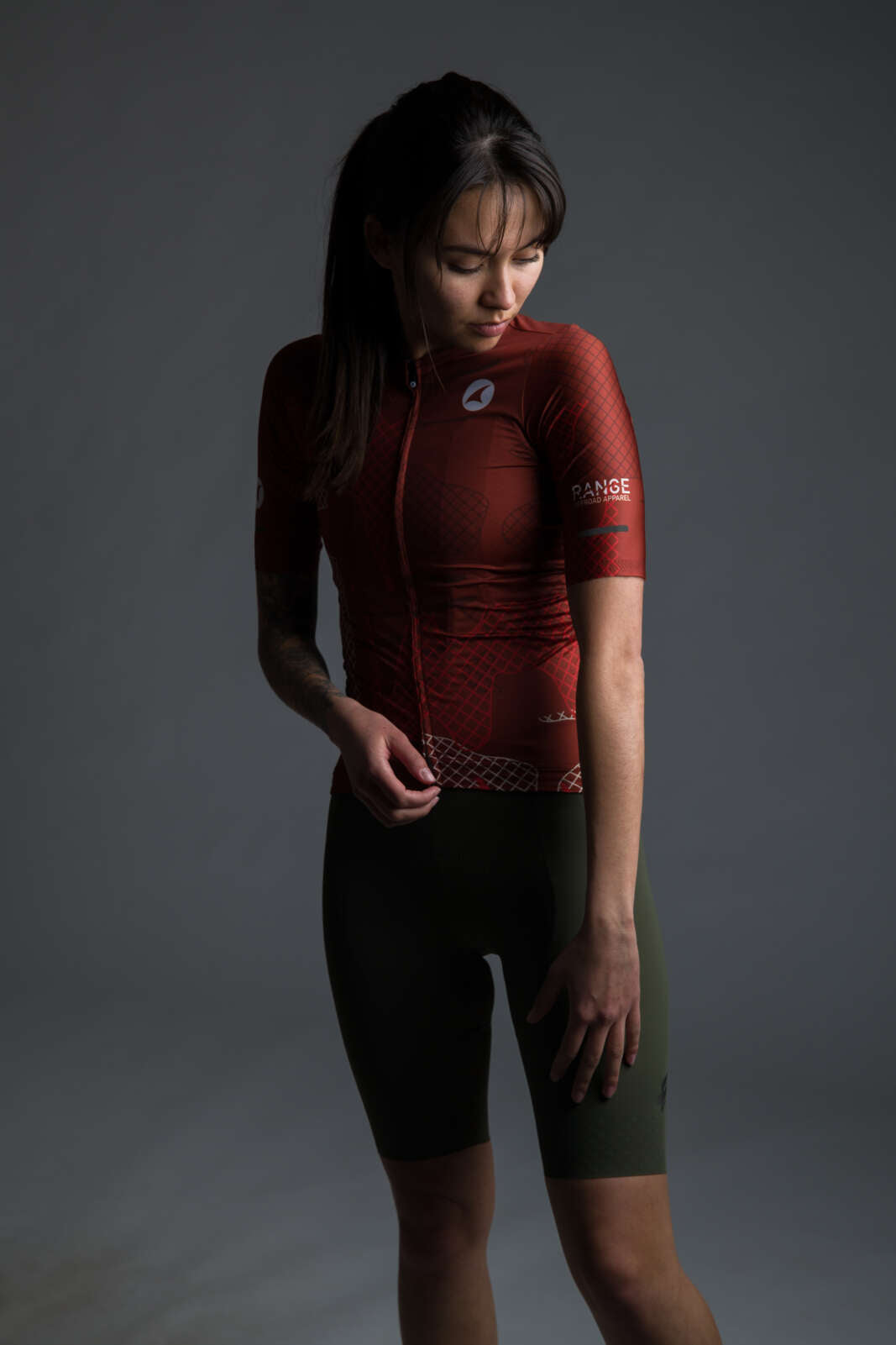 Women's Red Aero 5 Pocket Cycling Jersey - Range Front View