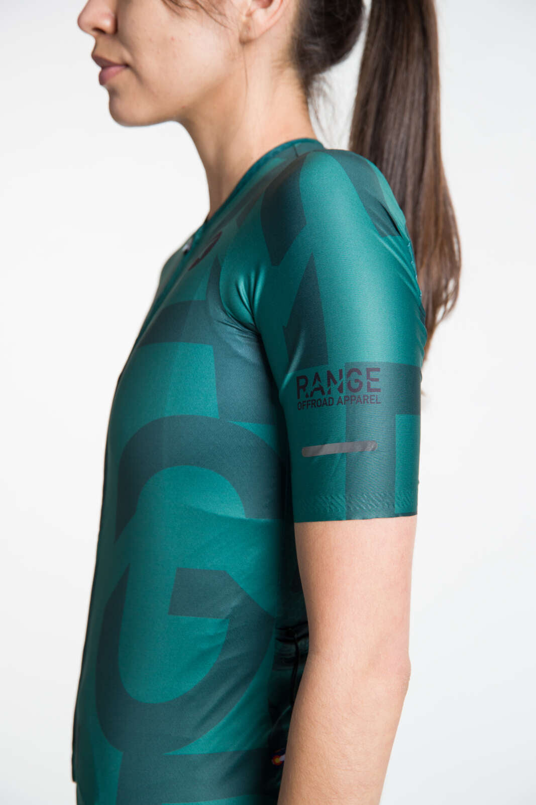 Women's Forest Green Aero Cycling Jersey - Range Sleeve Detail
