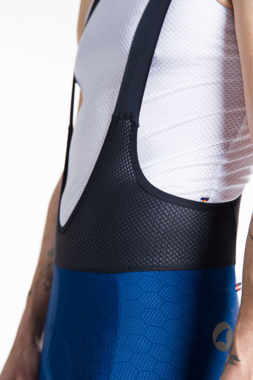 Men's Navy Blue 12-Hour Cycling Bibs - Summit Stratos Mesh Waist