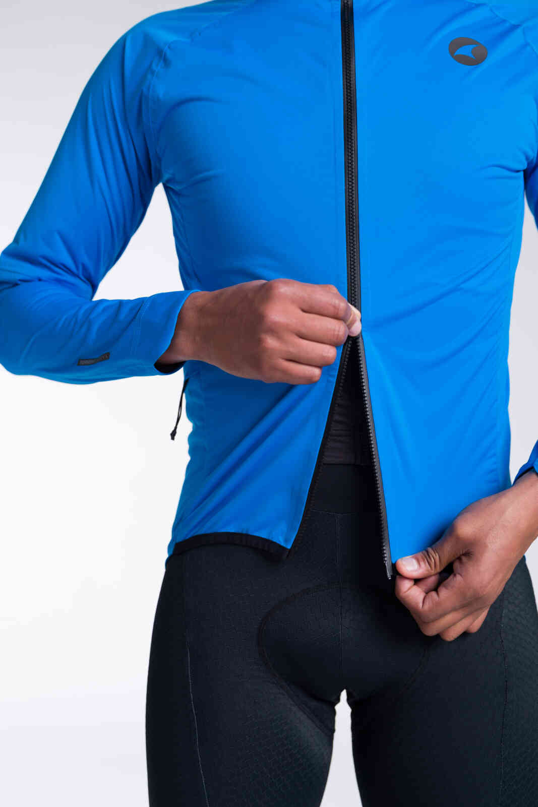 Men's Blue Waterproof Cycling Rain Jacket - Two-Way Zipper