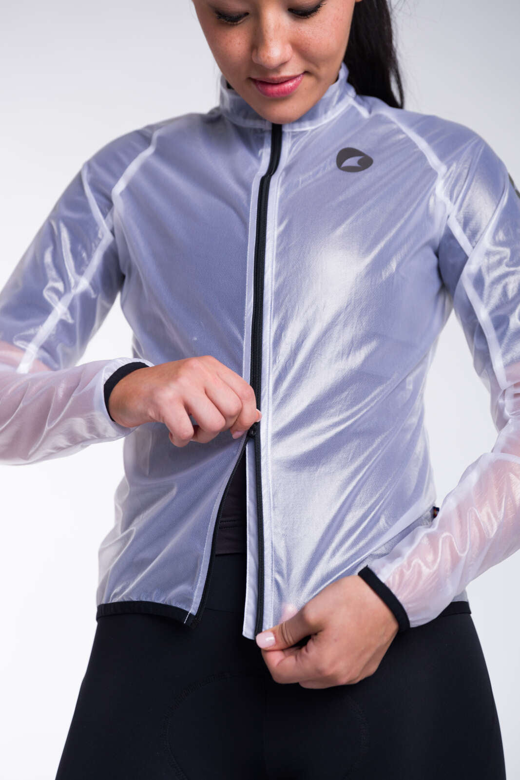 Women's Clear Cycling Rain Jacket - Two-Way Zipper