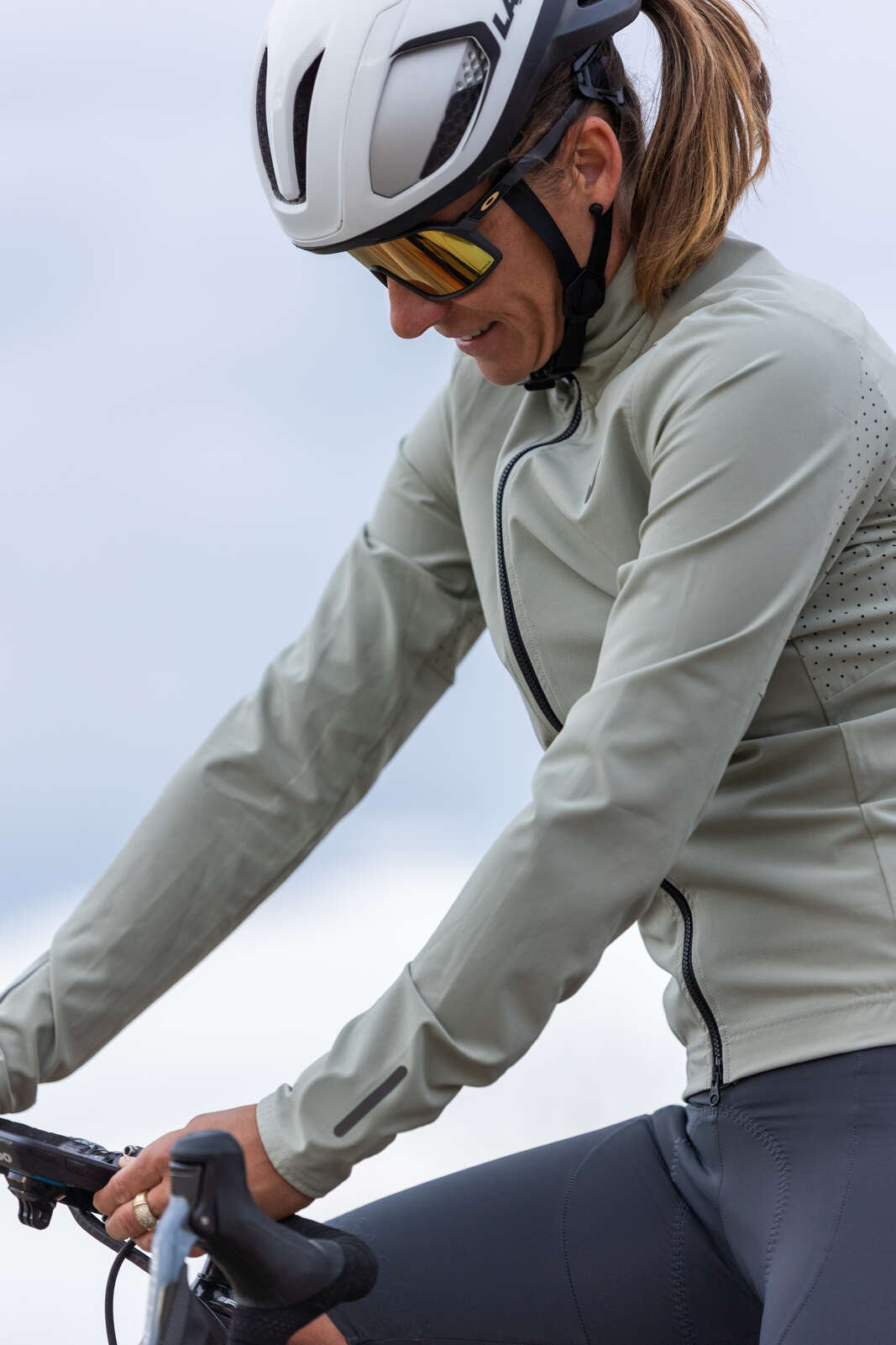 Women's Sage Green Packable Cycling Jacket - Summit Shell Sleeve Detail