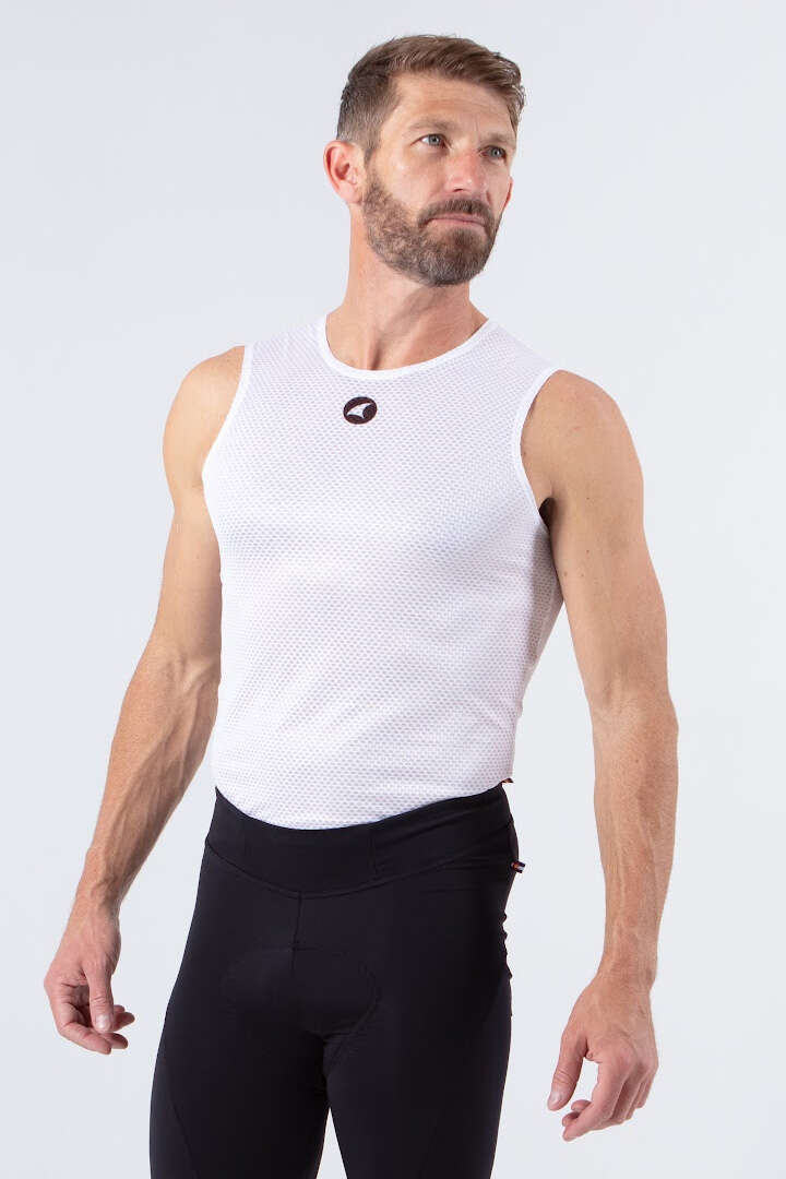 Men's White Sleeveless Cycling Base Layer - Zero-Weight Front View