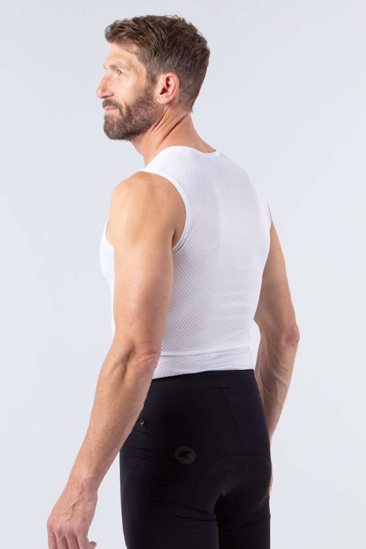 Men's White Sleeveless Cycling Base Layer - Zero-Weight Back View