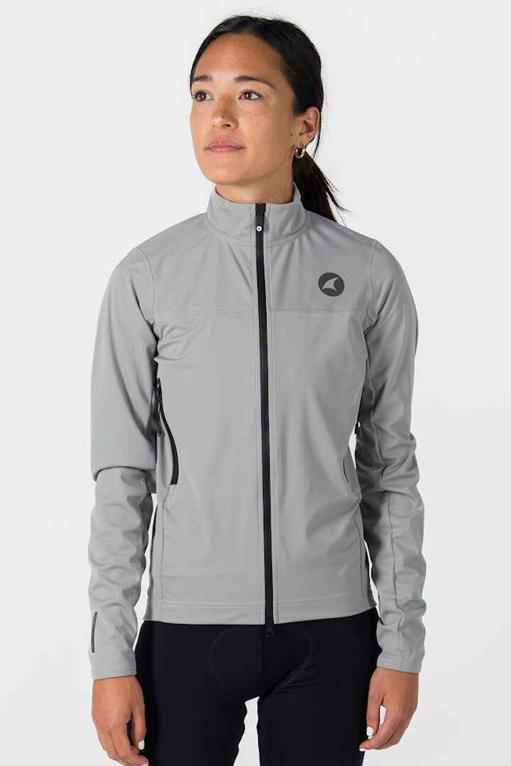 Women's Gray Cycling Jacket for Cold Wet Weather - Front View