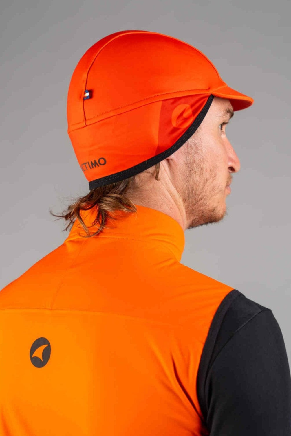Red/Orange Winter Cycling Cap for Wet Cool Weather