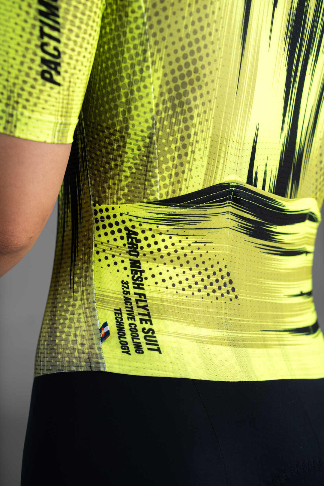 Women's Black and High-Viz Yellow Mesh Cycling Skinsuit - Back Pockets
